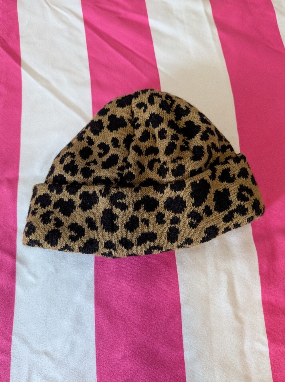 Men's Leopard Print Beanie Hat - Black and Brown